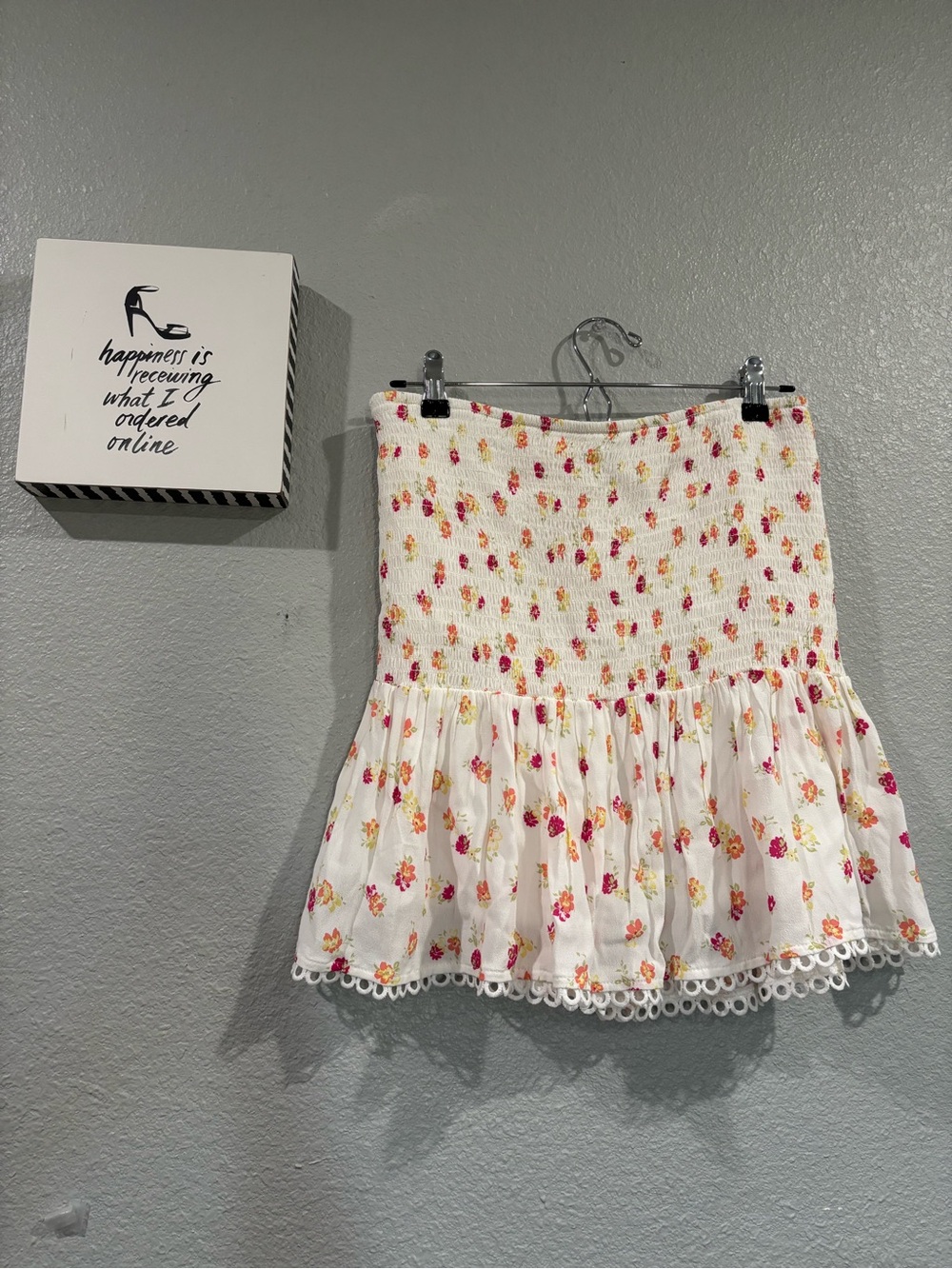 SO White Mini Skirt with Pink and Orange Floral Print